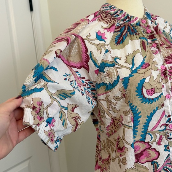 Lola Australia Top Womens M Cotton Button Down Floral Blouse Ruffle Shirt - Picture 6 of 11